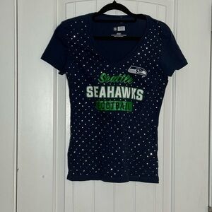 NFL Women's V Neck 100% Cotton Blinged Seahawks T Shirt Size Small